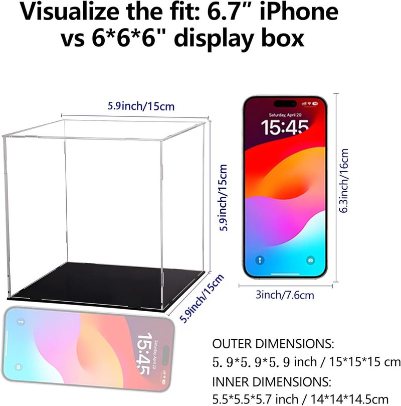 Evron Display Case for Collectibles Assemble Clear Acrylic Box Alternative Glass Case for Display Action Figures Home Storage & Organizing Toys (6x6x6 inch; 15x15x15 cm) - Image 2